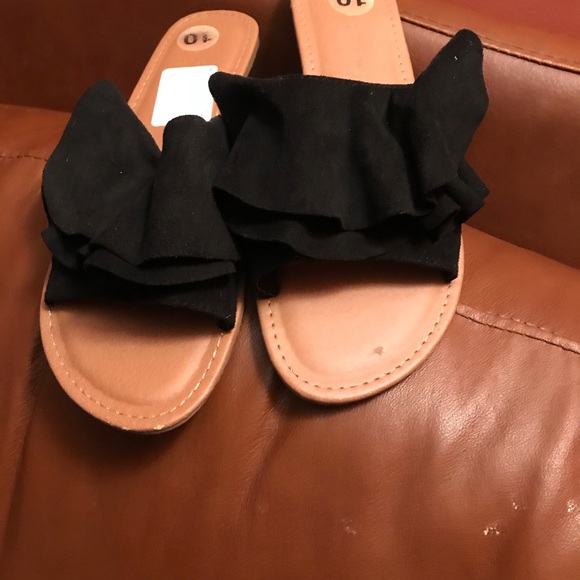 Slippers,Black,Size 10,Suede,Double Layers Ruffle - Picture 6 of 7